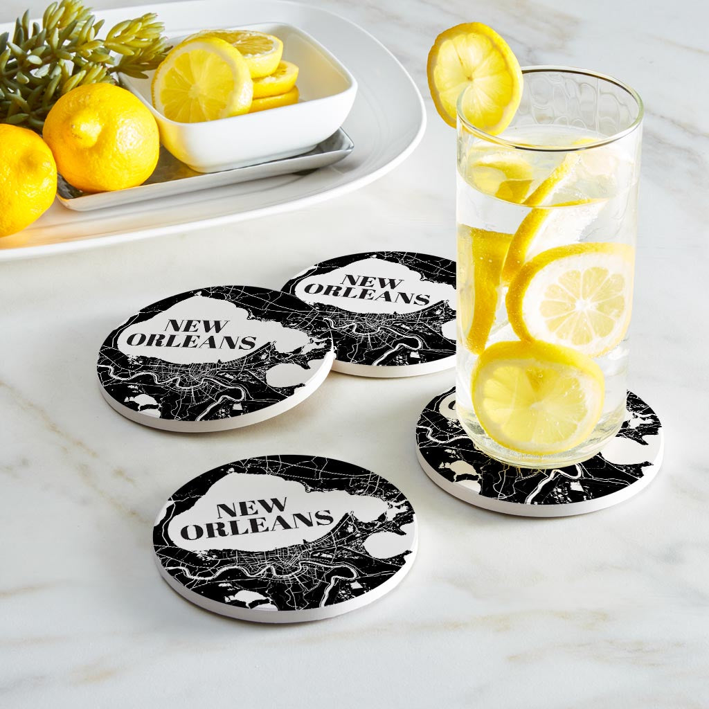 Modern Louisiana New Orleans Map | Absorbent Coasters | Set of 4 | Min 2