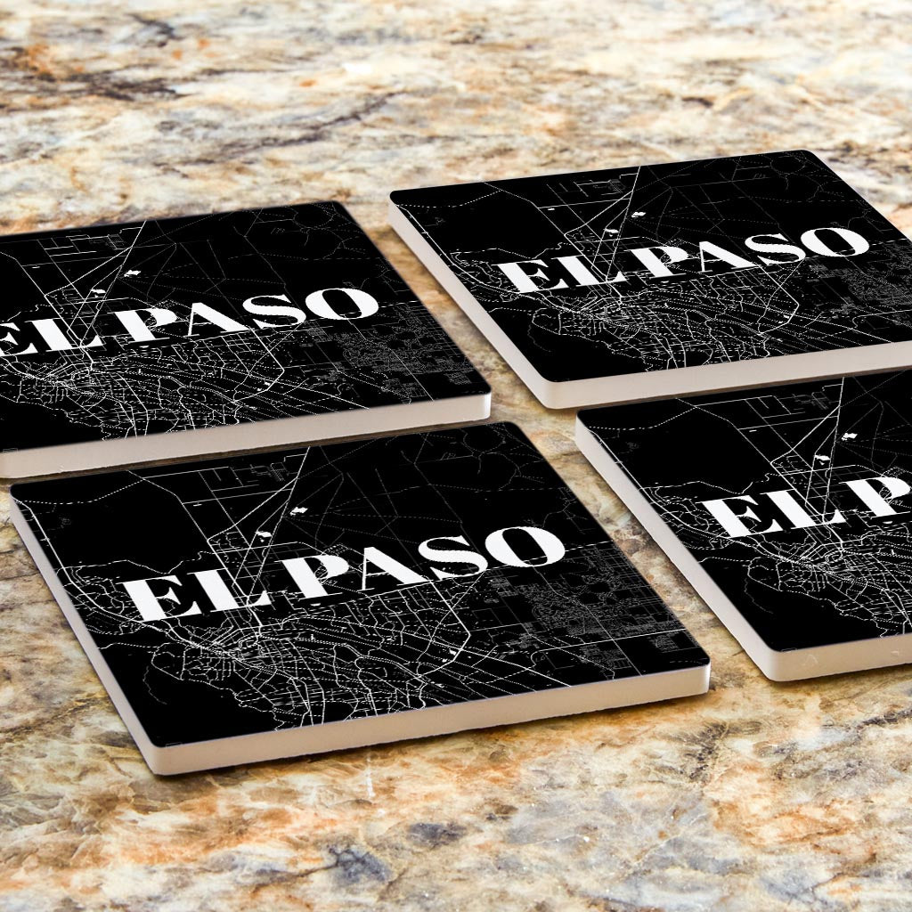 Minimalistic B&W Texas El Paso Map | Absorbent Coasters | Set of 4 | Min 2