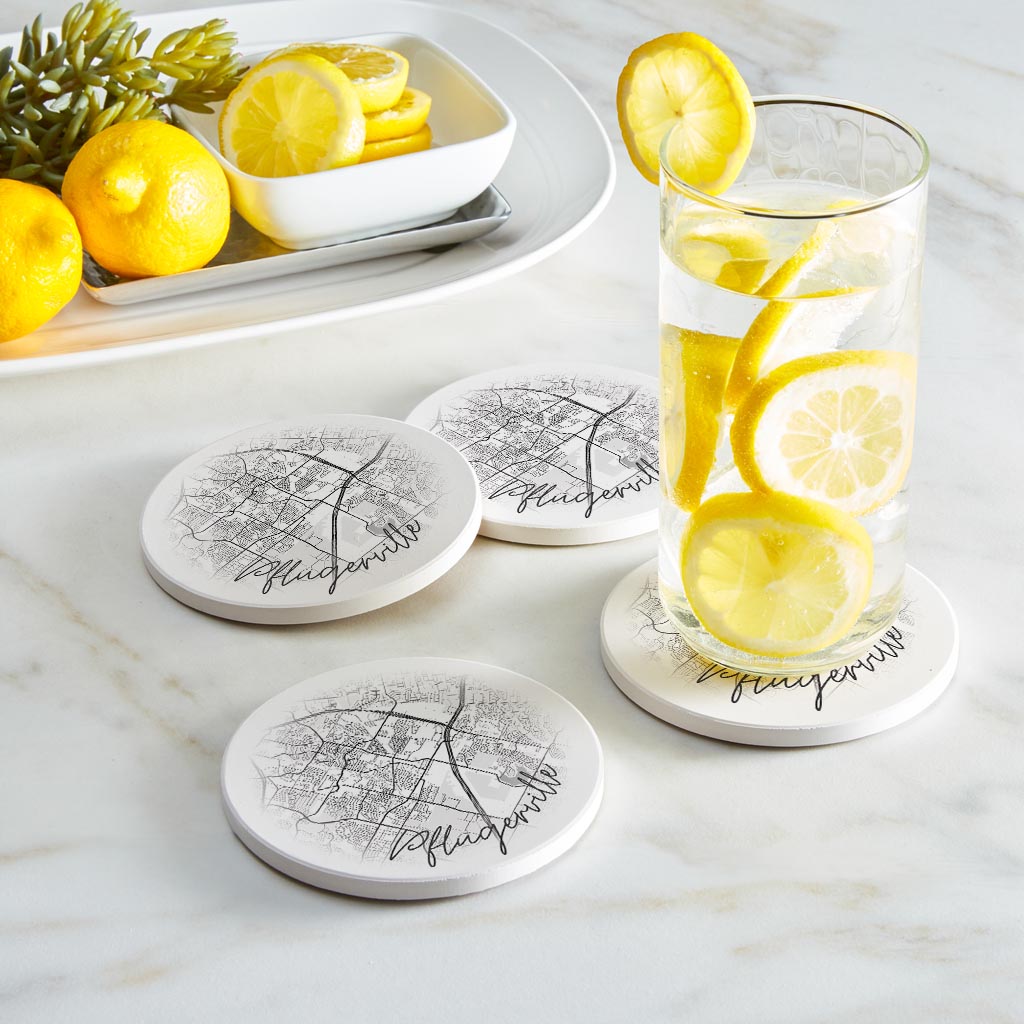 Minimalistic B&W Texas Pflugerville Circle Map | Absorbent Coasters | Set of 4 | Min 2