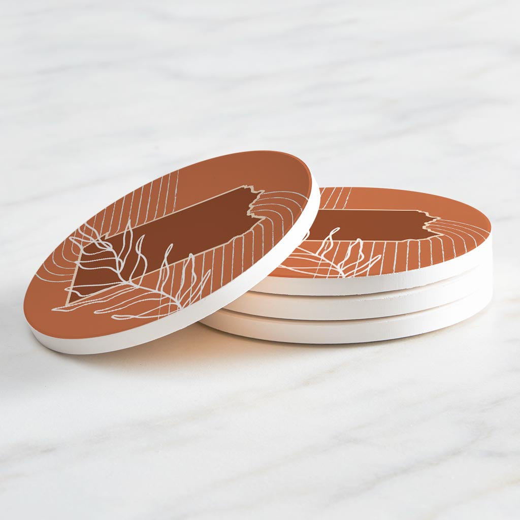 Modern Minimalist Pennsylvania State Leaf | Absorbent Coasters | Set of 4 | Min 2