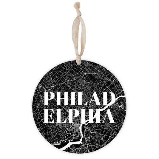 Minimalistic B&W Pennsylvania Philadelphia Map | Wood Ornament | Eaches | Min 1