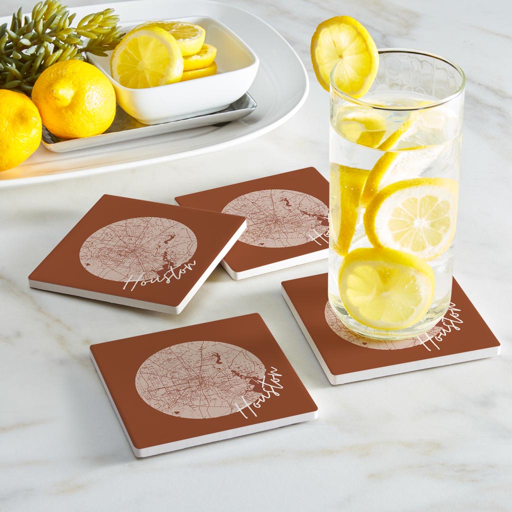 Modern Minimalist Houston Texas Map | Absorbent Coasters | Set of 4 | Min 2