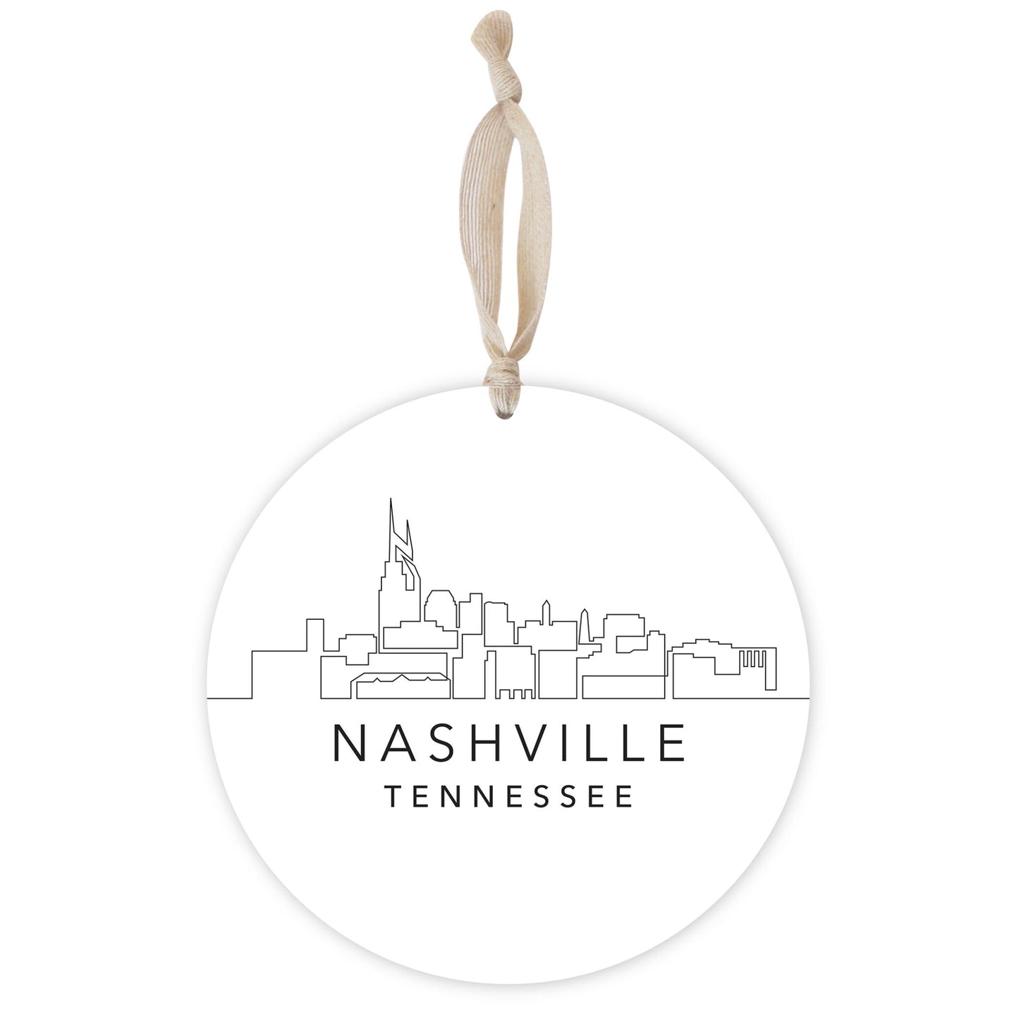 Minimalist B&W Tennessee Nashville Skyline | Wood Ornament | Eaches | Min 1