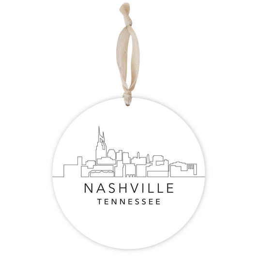 Minimalist B&W Tennessee Nashville Skyline | Wood Ornament | Eaches | Min 1