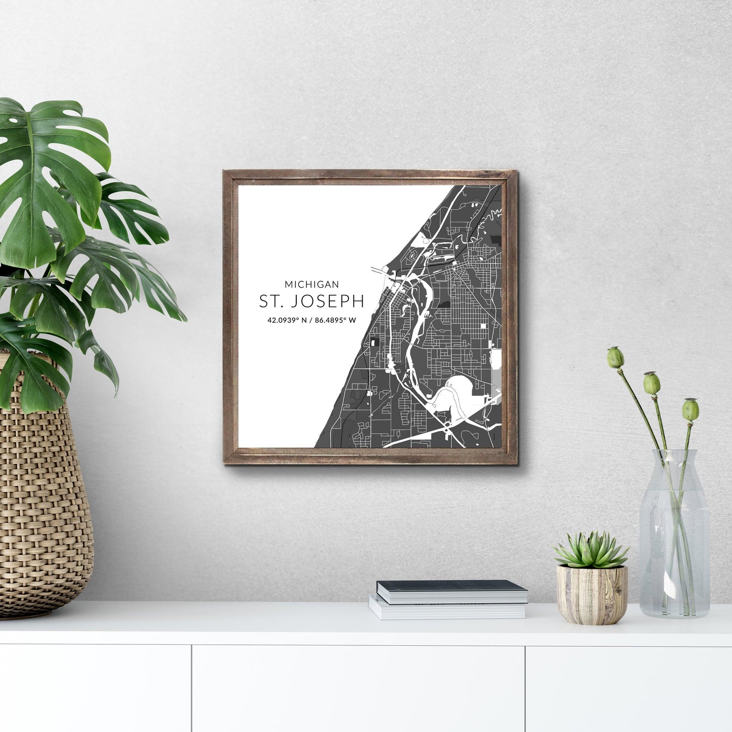 St Joseph Black And White Map | Wood Sign | Eaches | Min 1