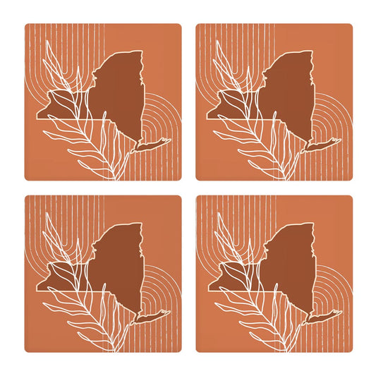 Modern Minimalist New York Shape And Leaf | Absorbent Coasters | Set of 4 | Min 2