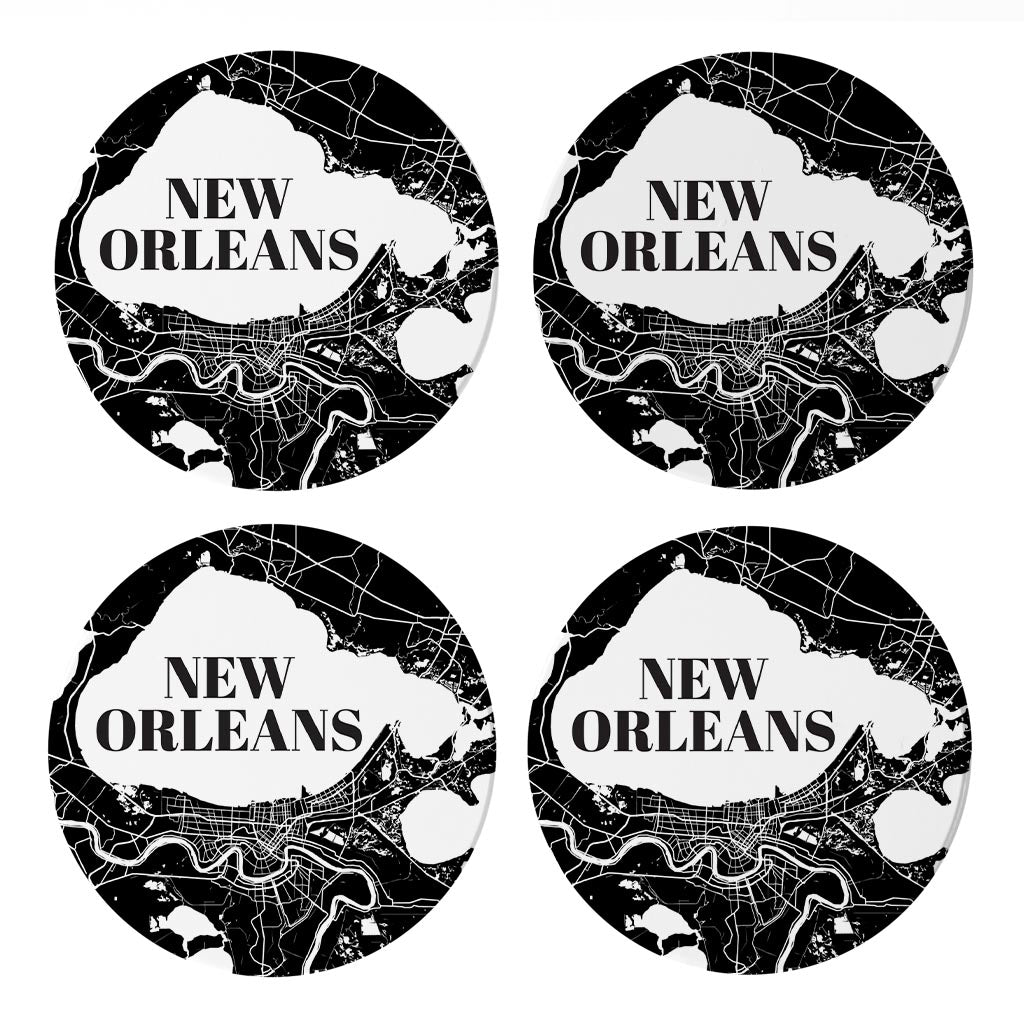 Modern Louisiana New Orleans Map | Absorbent Coasters | Set of 4 | Min 2