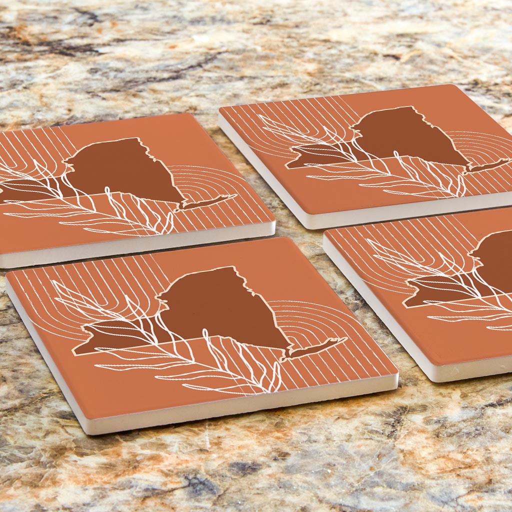 Modern Minimalist New York Shape And Leaf | Absorbent Coasters | Set of 4 | Min 2