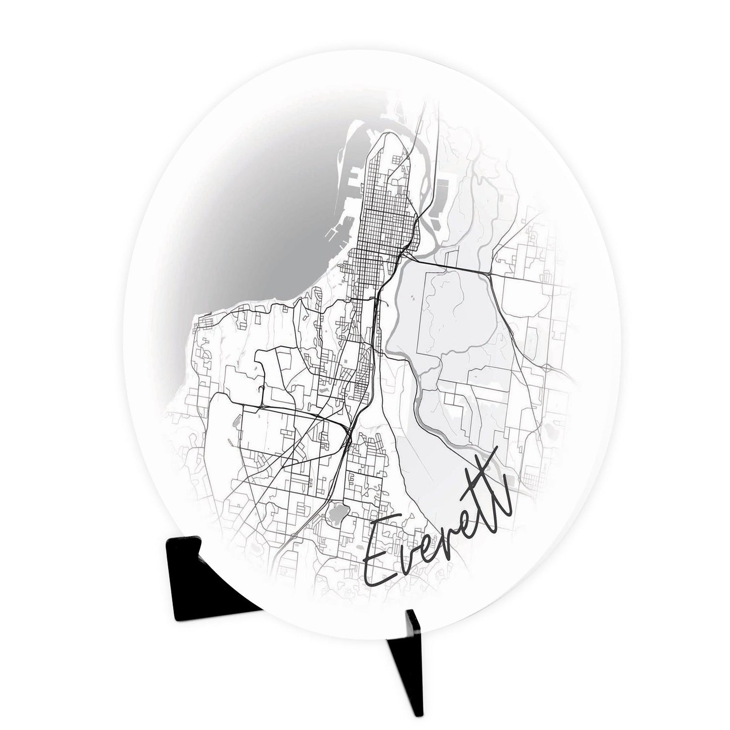 Minimalistic B&W Washington Everett Circle Map | Wood Sign | Eaches | Min 1