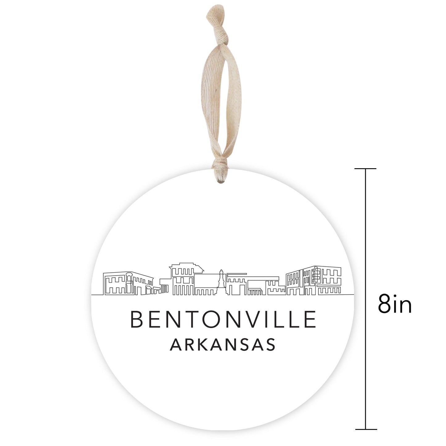 Minimalist B&W Arkansas Bentonville Skyline | Wood Ornament | Eaches | Min 1