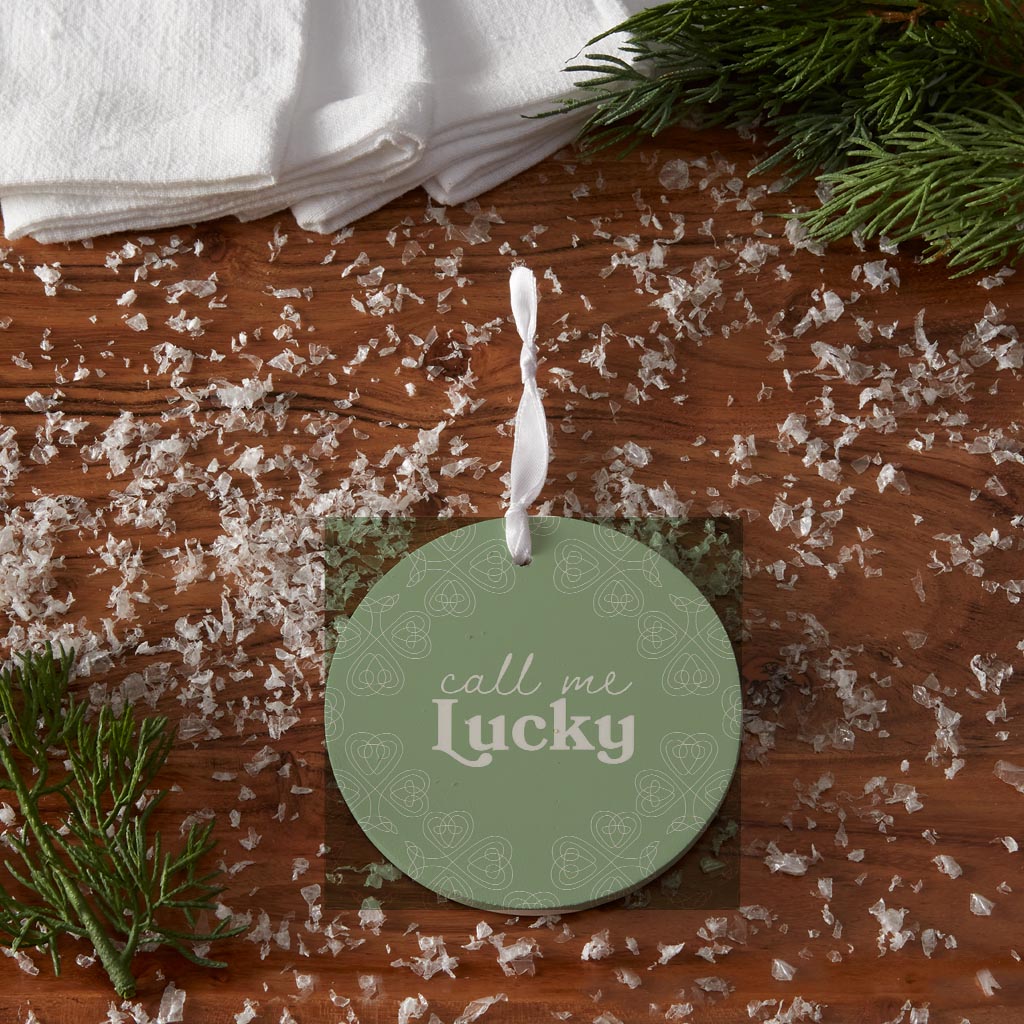 Sage Green Shamrock Call Me Lucky| Wood Ornament | Eaches | Min 6