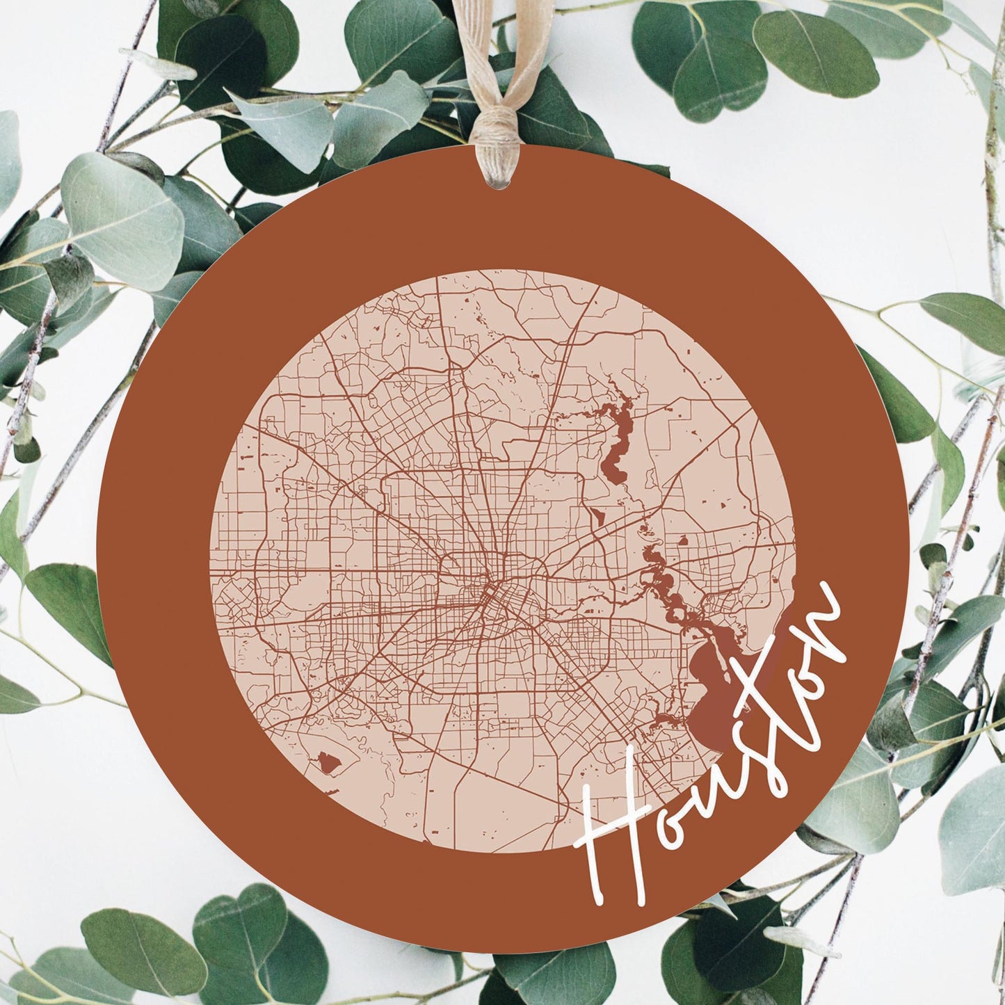 Modern Minimalist Houston Texas Map | Wood Ornament | Eaches | Min 1