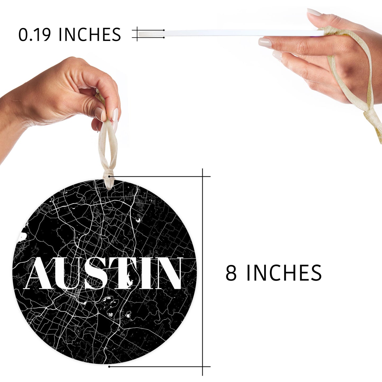 Minimalistic B&W Texas Austin Map | Wood Ornament | Eaches | Min 1