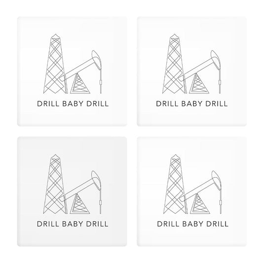 Modern Oklahoma Line Drawing Drill Baby Drill | Absorbent Coasters | Set of 4 | Min 2