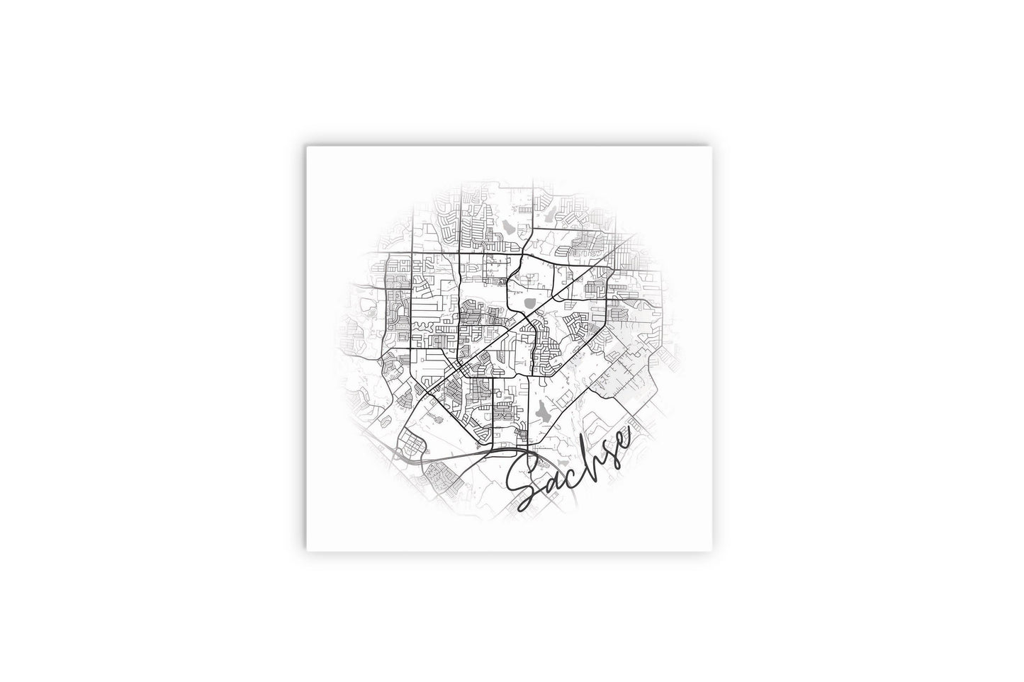 Minimalistic B&W Texas Sachse Circle Map | Wood Sign | Eaches | Min 2