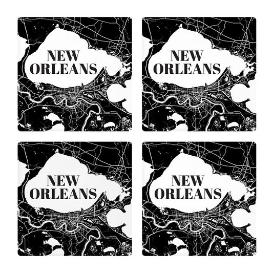 Modern Louisiana New Orleans Map | Absorbent Coasters | Set of 4 | Min 2