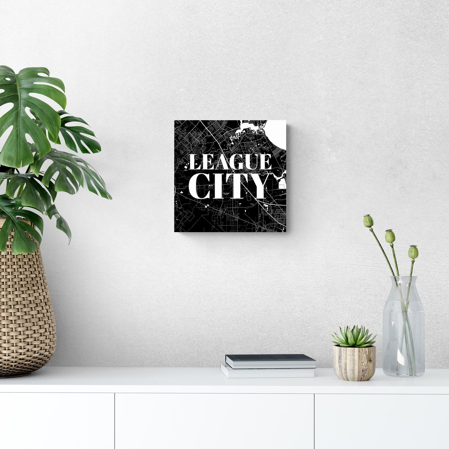 Minimalistic B&W Texas League City Map | Wood Sign | Eaches | Min 2