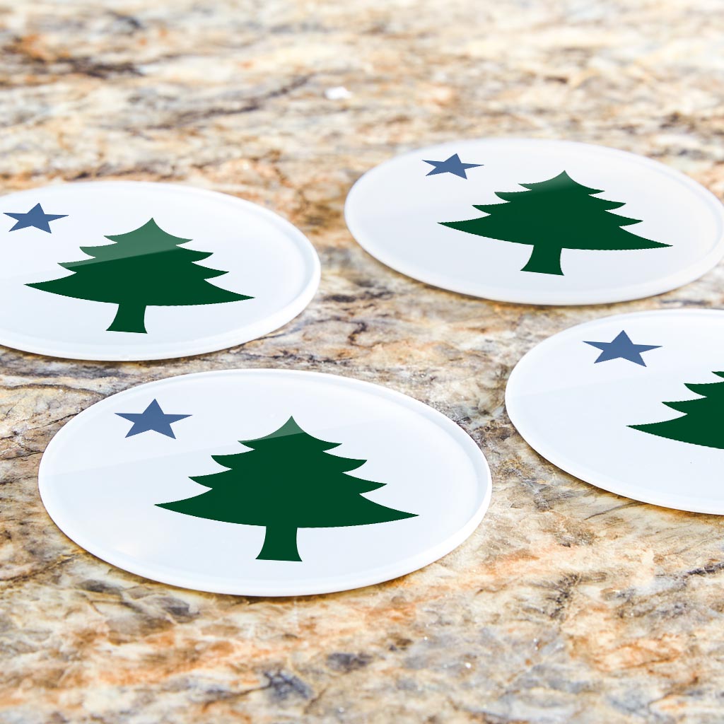 New England Star And Tree | Hi-Def Glass Coasters | Set of 4 | Min 2