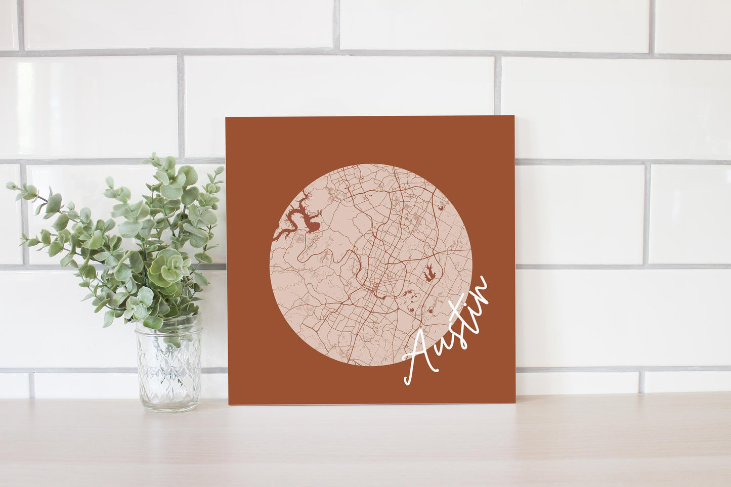 Modern Minimalist Texas Austin Circle Map | Wood Sign | Eaches | Min 2