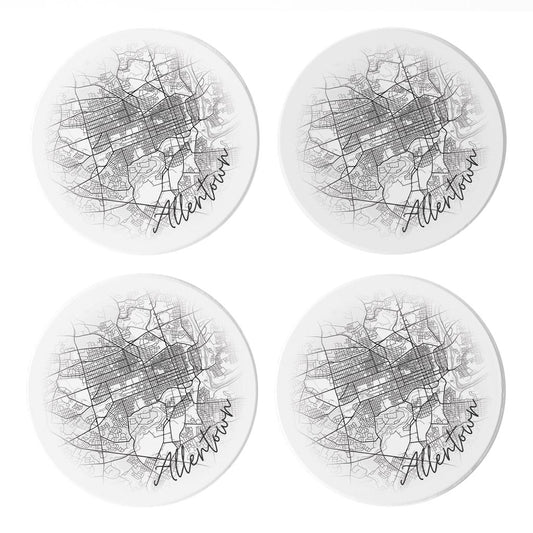 Minimalistic B&W Pennsylvania Allentown Circle Map | Absorbent Coasters | Set of 4 | Min 2