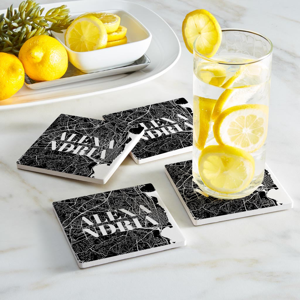 Minimalistic B&W Virginia Alexandria Map| Absorbent Coasters | Set of 4 | Min 2