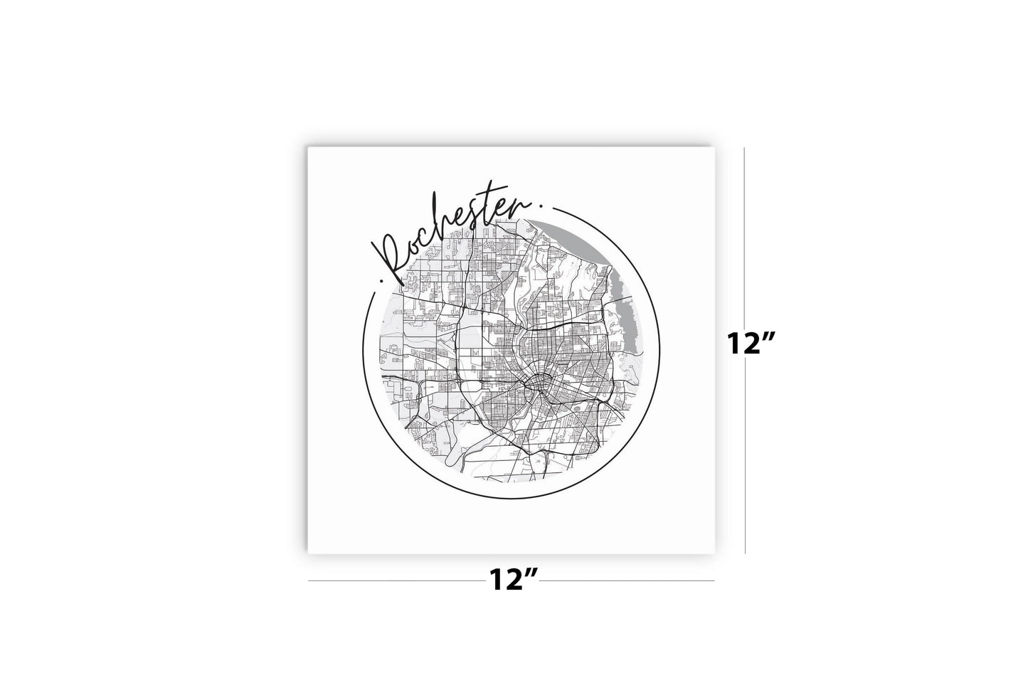 Minimalistic B&W New York Rochester Circle Map | Wood Sign | Eaches | Min 2