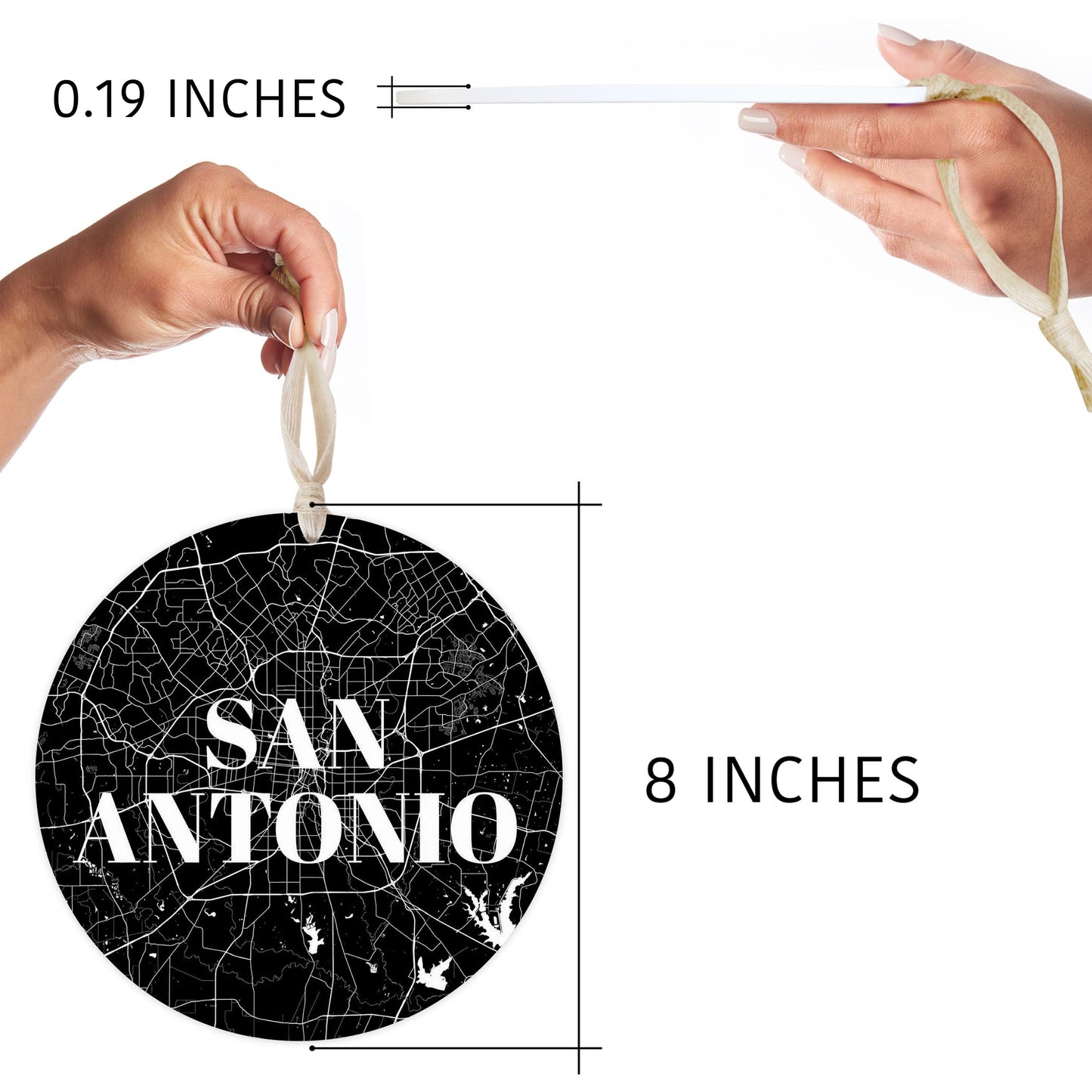 Minimalistic B&W Texas San Antonio Map | Wood Ornament | Eaches | Min 1