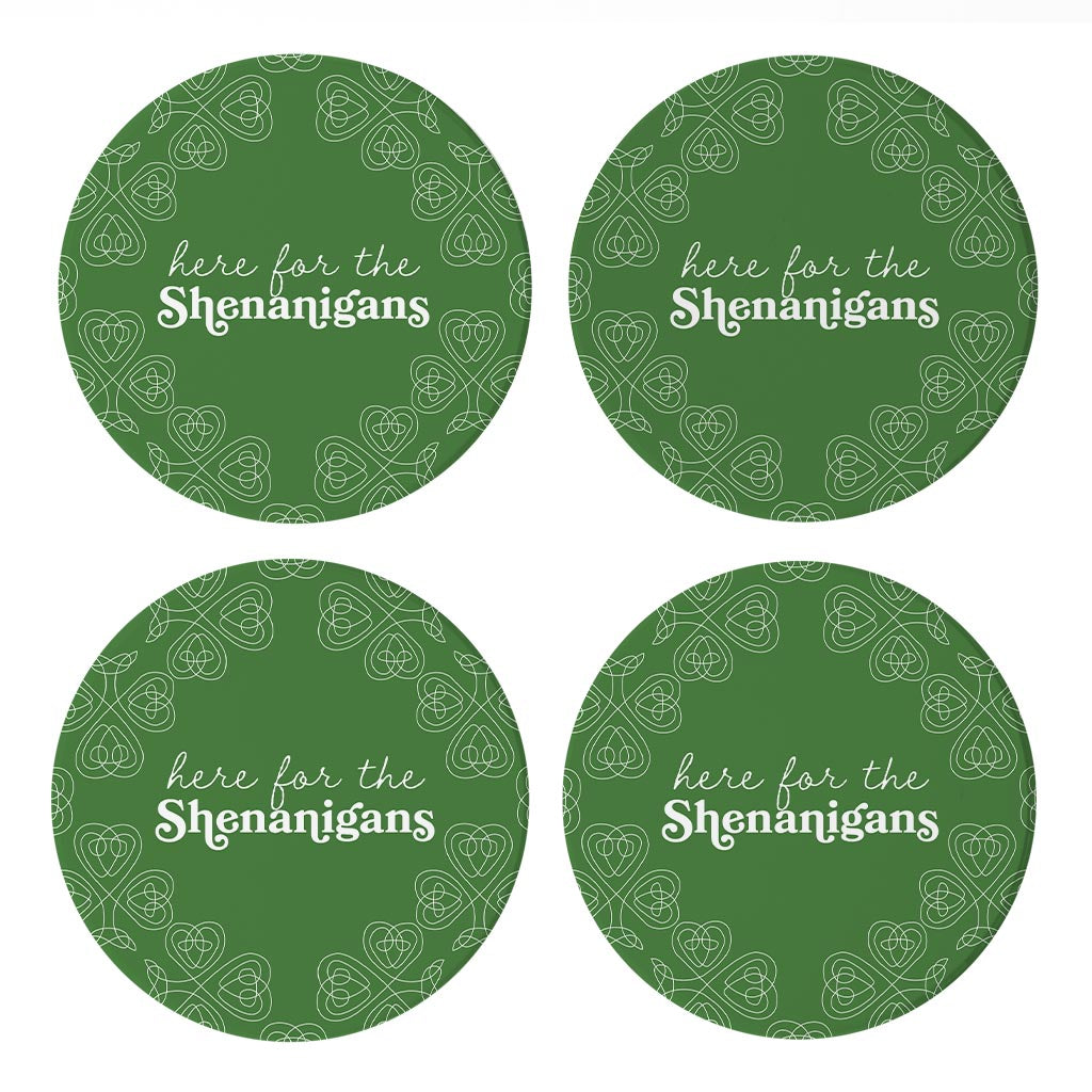 Dark Green Shamrock Here For The Shenanigans | Absorbent Coasters | Set of 4 | Min 2