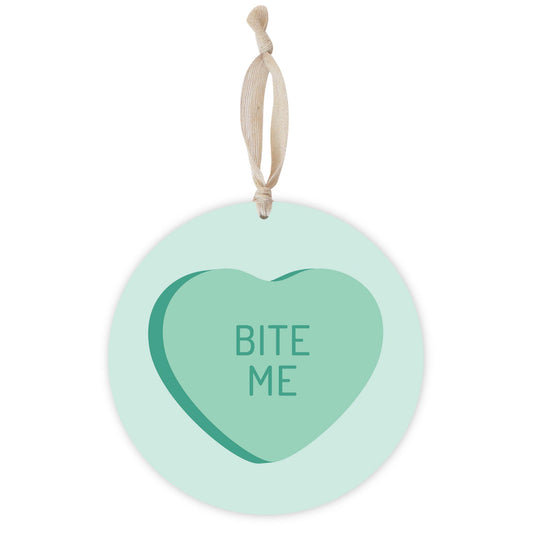 Funny Message Hearts Bite Me | Wood Ornament | Eaches | Min 1