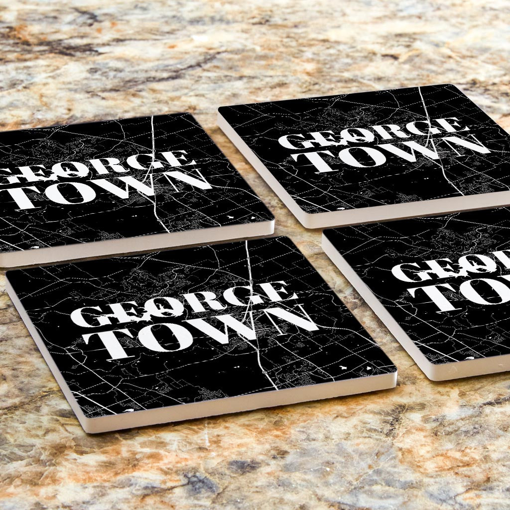 Minimalistic B&W Texas Georgetown Map| Absorbent Coasters | Set of 4 | Min 2