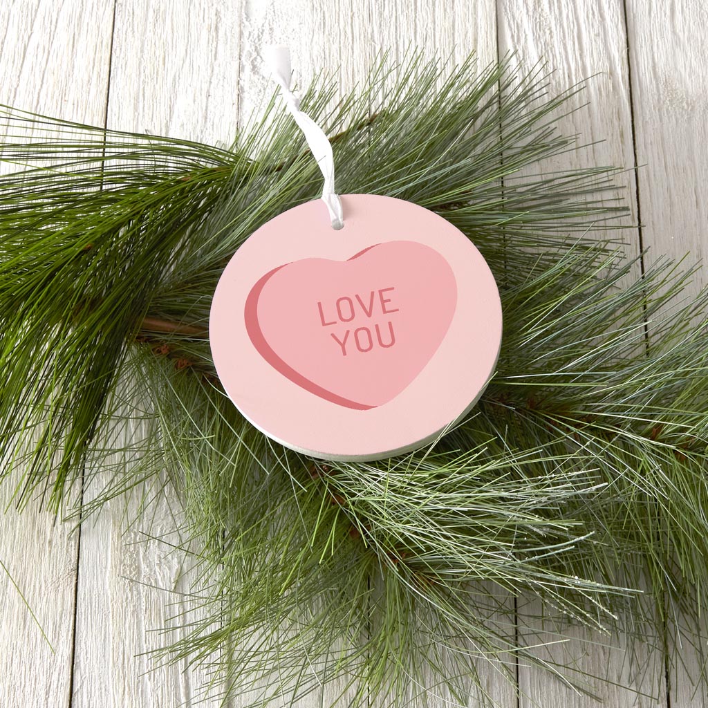 Message Hearts Love You | Wood Ornament | Eaches | Min 6