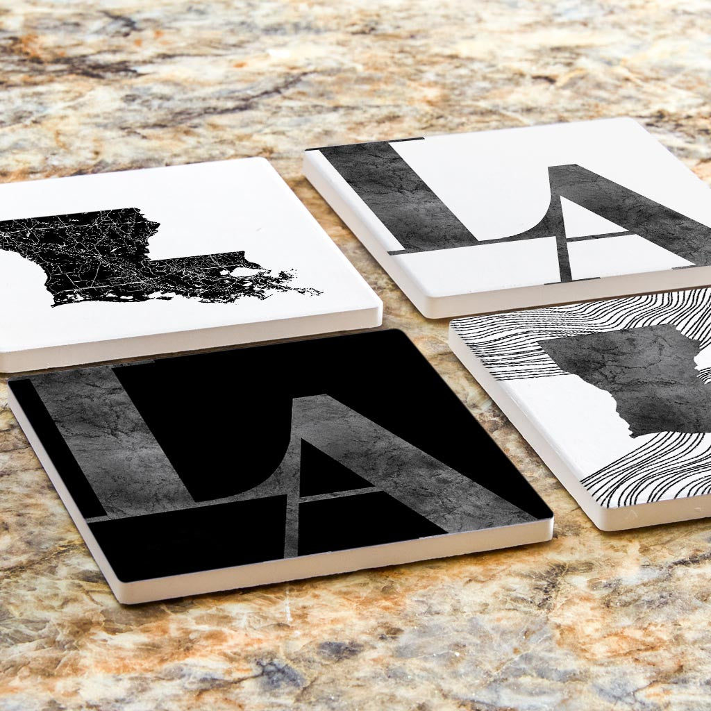 Modern Black White Louisiana Set | Absorbent Coasters | Set of 4 | Min 2