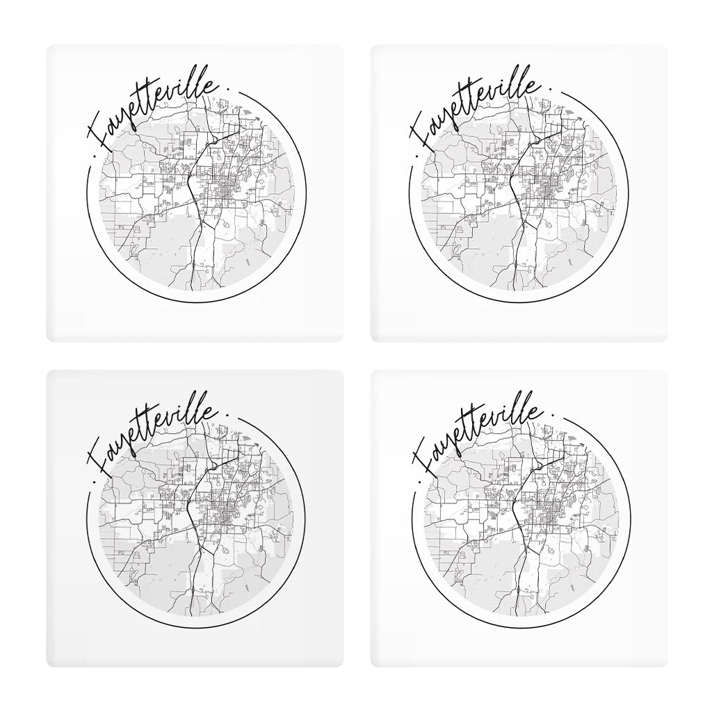 B&W Minimalist Arkansas Fayetteville Circle Map | Absorbent Coasters | Set of 4 | Min 2