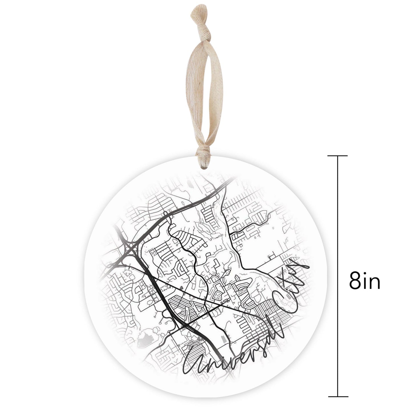 Minimalistic B&W Texas Universal City Circle Map | Wood Ornament | Eaches | Min 1