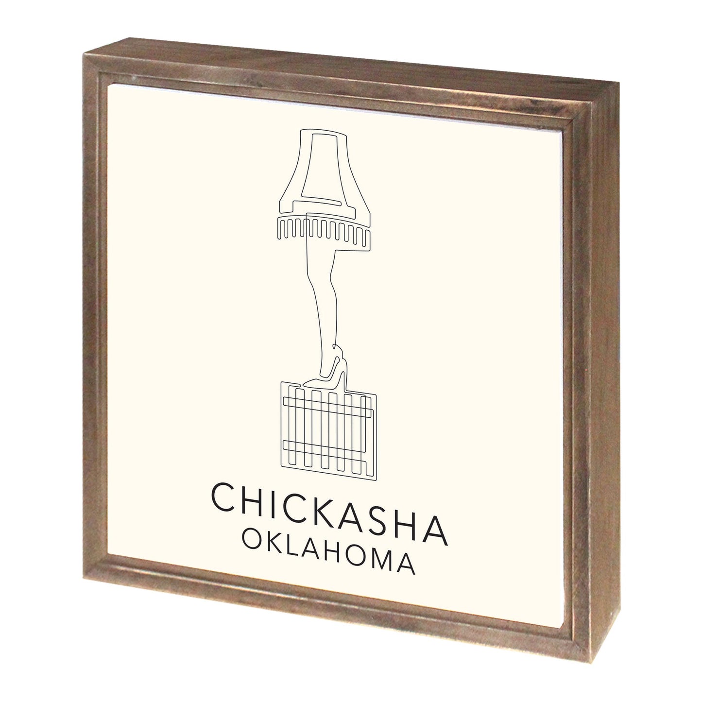 Modern Minimalist Oklahoma Chickasha Leg Lamp | Wood Sign | Eaches | Min 1