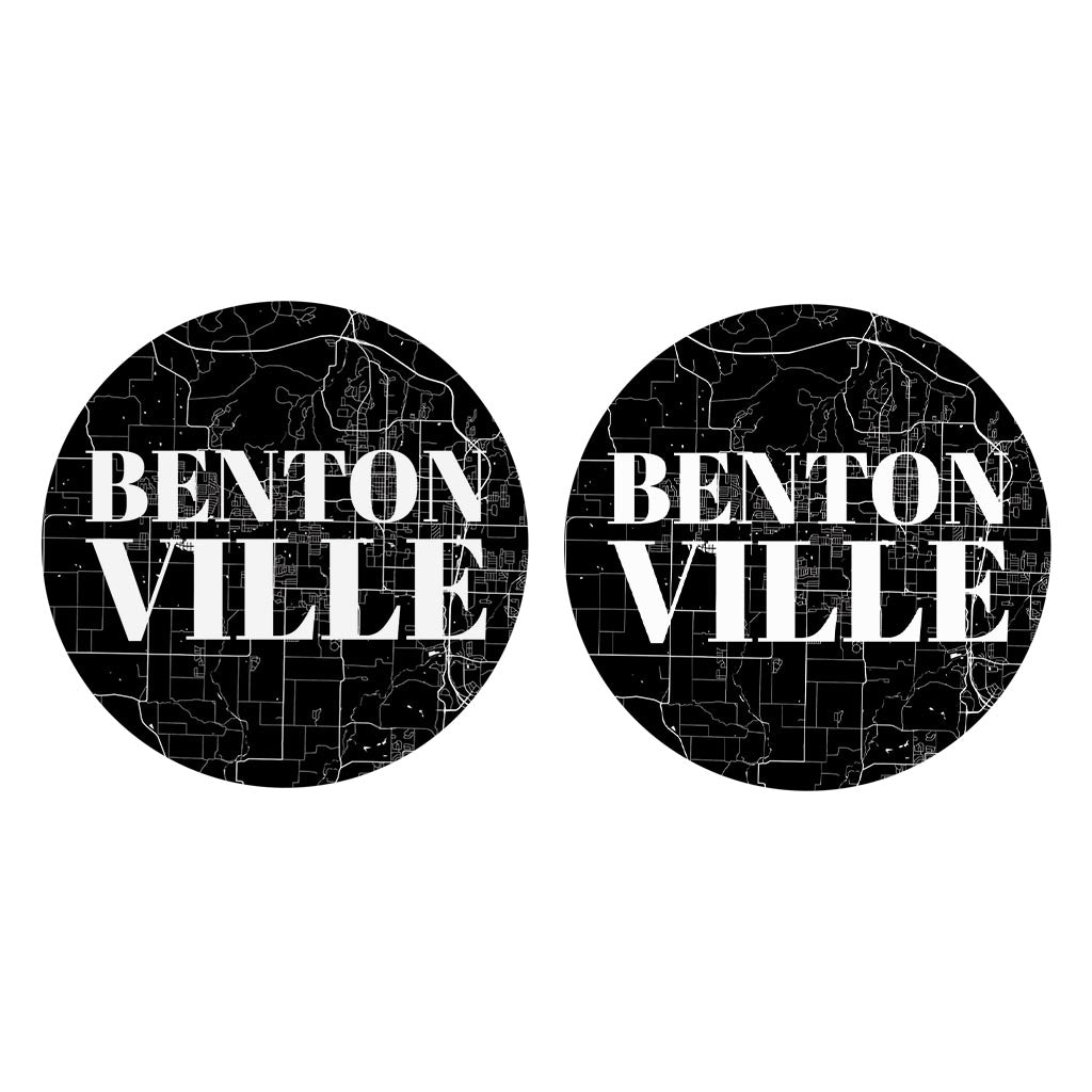 Minimalist B&W Arkansas Bentonville Map | Absorbent Car Coasters | Set of 2 | Min 4