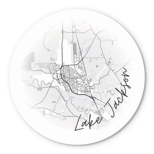 Minimalistic B&W Texas Lake Jackson Circle Map | Wood Sign | Eaches | Min 1