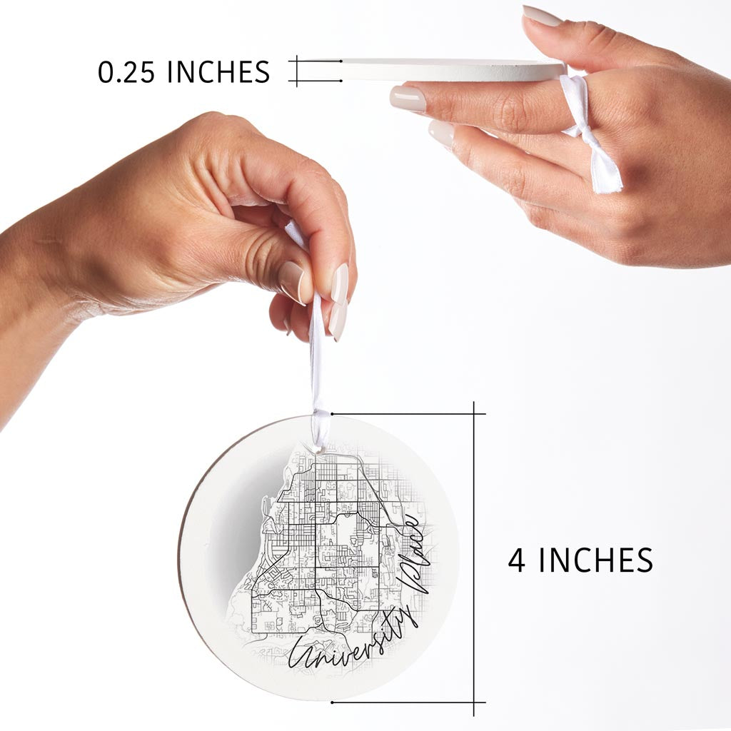 Minimalistic B&W Washington University Place Circle Map | Wood Ornament | Eaches | Min 6