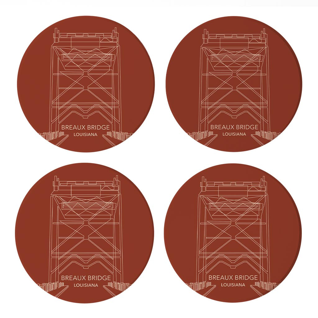 Modern Minimalist Louisiana Breaux Bridge Line Drawing | Absorbent Coasters | Set of 4 | Min 2