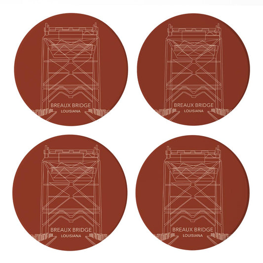 Modern Minimalist Louisiana Breaux Bridge Line Drawing | Absorbent Coasters | Set of 4 | Min 2