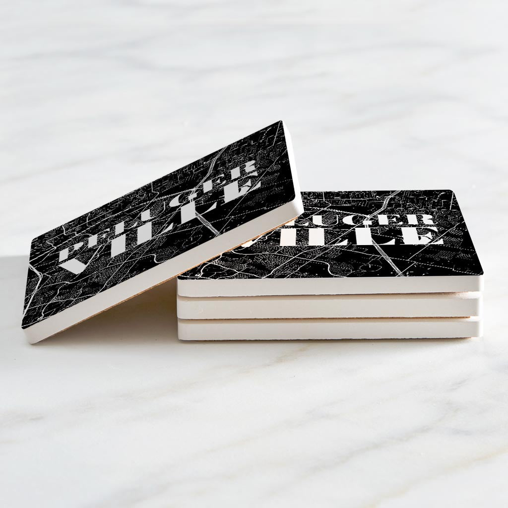 Minimalistic B&W Texas Pflugerville Map | Absorbent Coasters | Set of 4 | Min 2