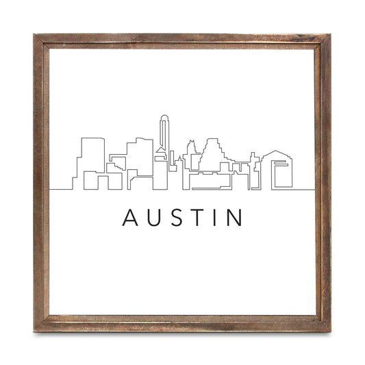 Minimalist B&W Texas Austin Skyline | Wood Sign | Eaches | Min 1