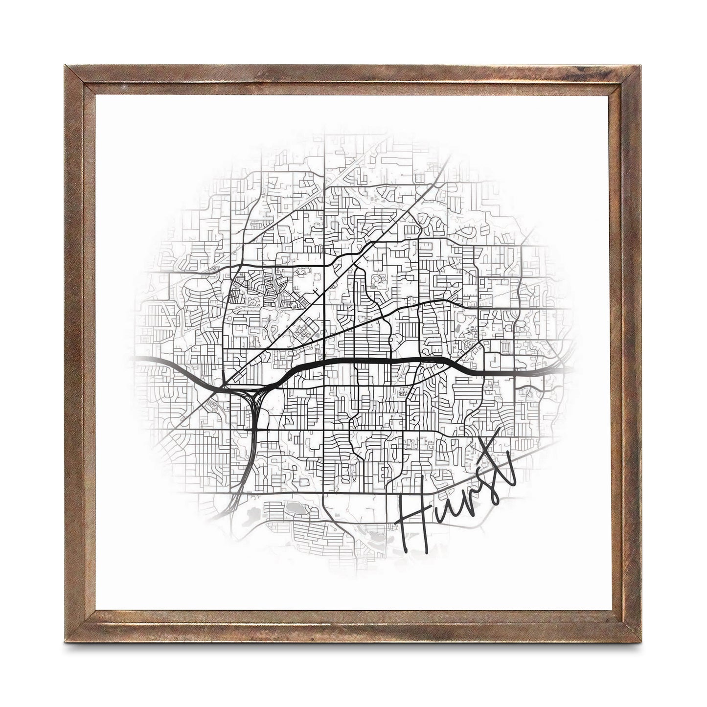 Minimalistic B&W Texas Hurst Circle Map | Wood Sign | Eaches | Min 1