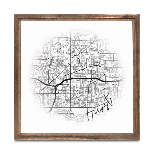 Minimalistic B&W Texas Hurst Circle Map | Wood Sign | Eaches | Min 1