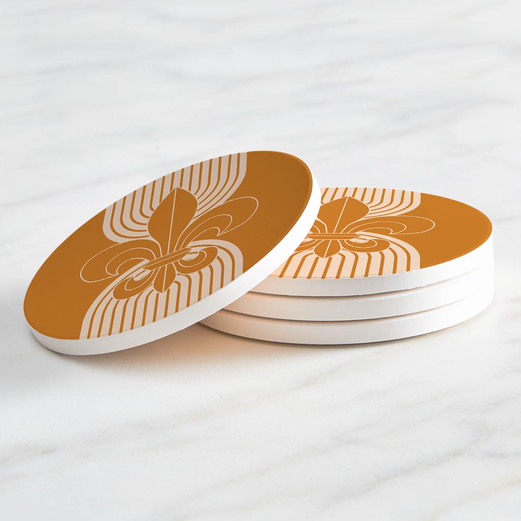 Modern Minimalist Louisiana Orange Fleu De Lis | Absorbent Coasters | Set of 4 | Min 2