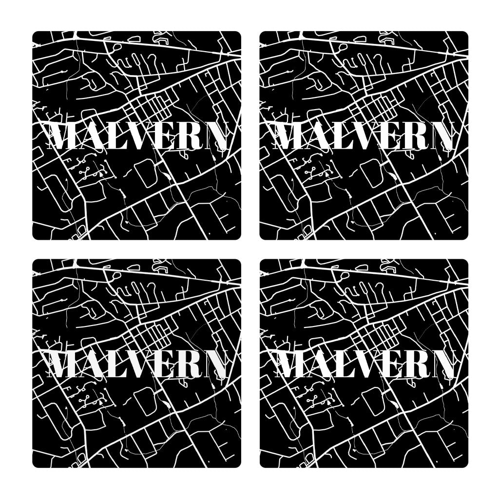 Minimalistic B&W Pennsylvania Malvern Map | Absorbent Coasters | Set of 4 | Min 2