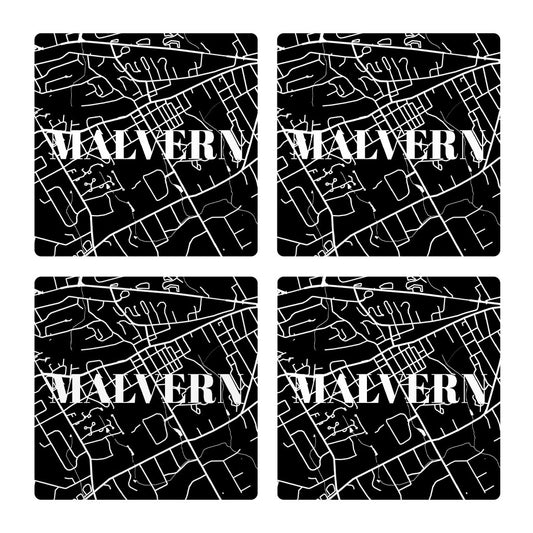 Minimalistic B&W Pennsylvania Malvern Map | Absorbent Coasters | Set of 4 | Min 2