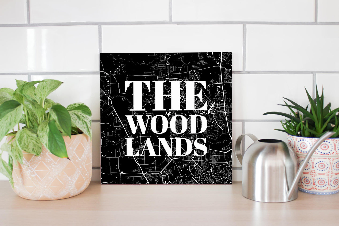 Minimalistic B&W Texas The Woodlands Map | Wood Sign | Eaches | Min 2