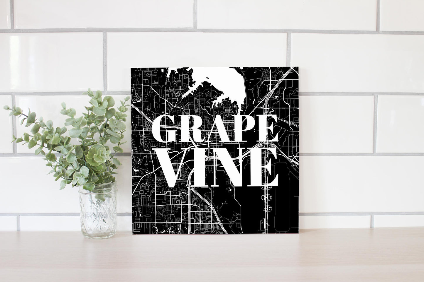 Minimalistic B&W Texas Grapevine Map | Wood Sign | Eaches | Min 2