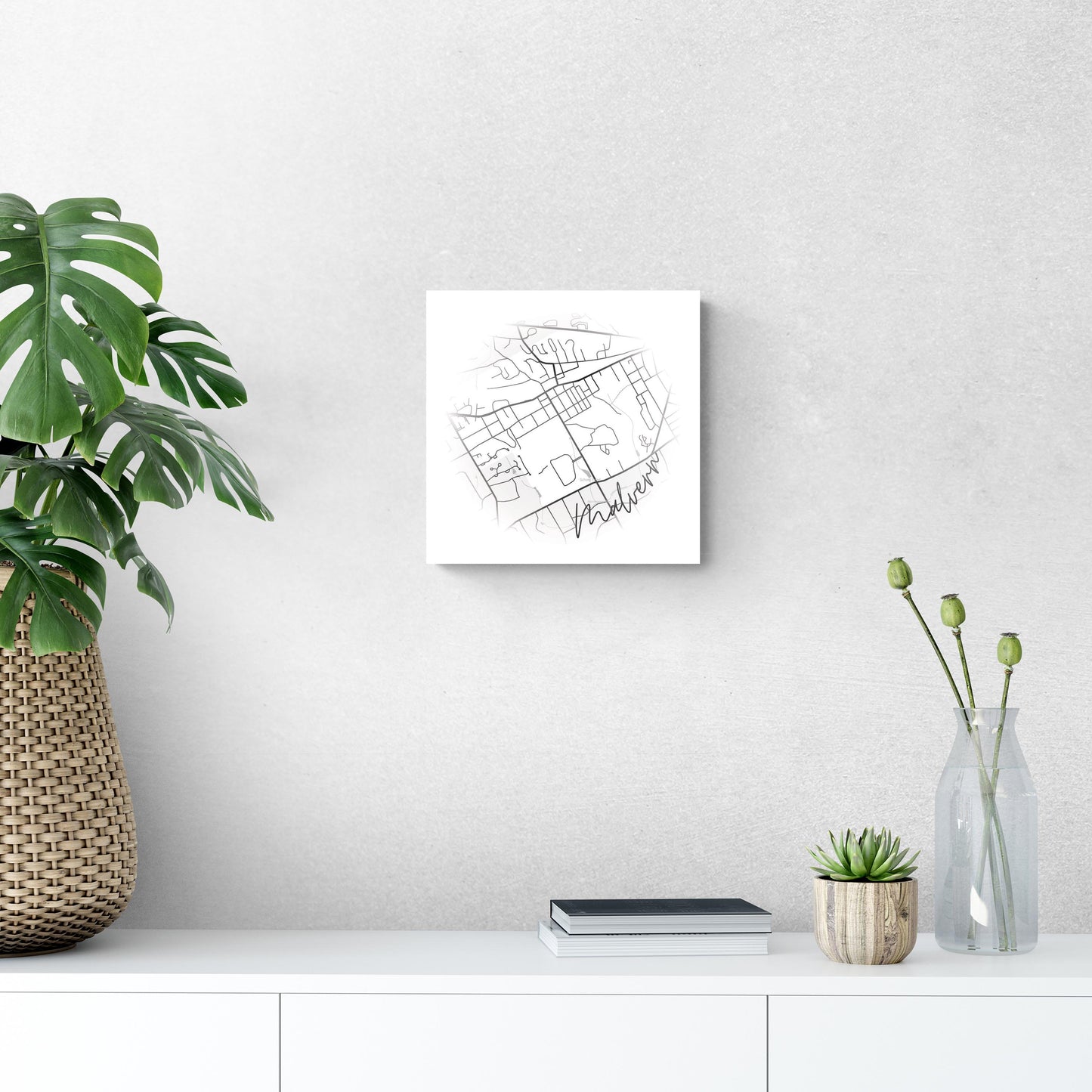 Minimalistic B&W Pennsylvania Malvern Circle Map | Hi-Def Glass Art | Eaches | Min 1